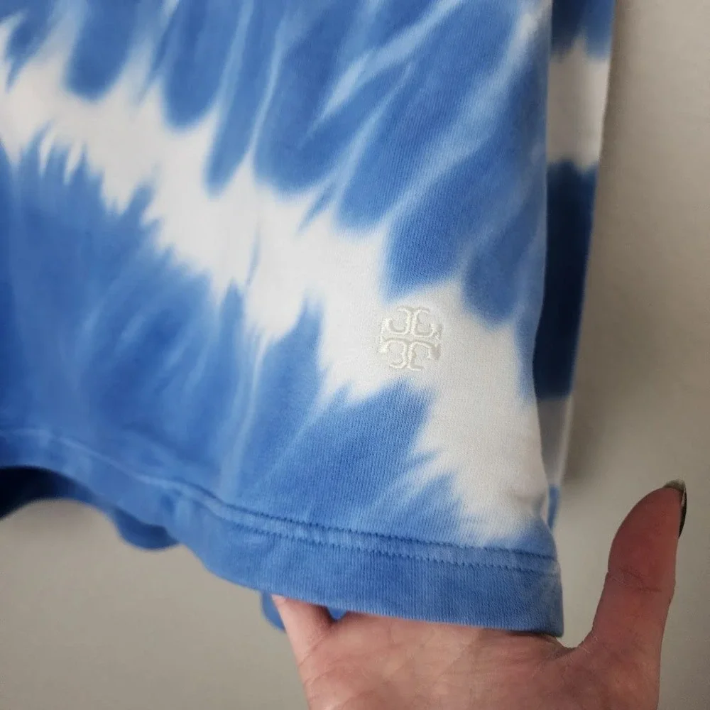 TORY BURCH SPORT blue tie dye French Terry hoodie athleisure size M